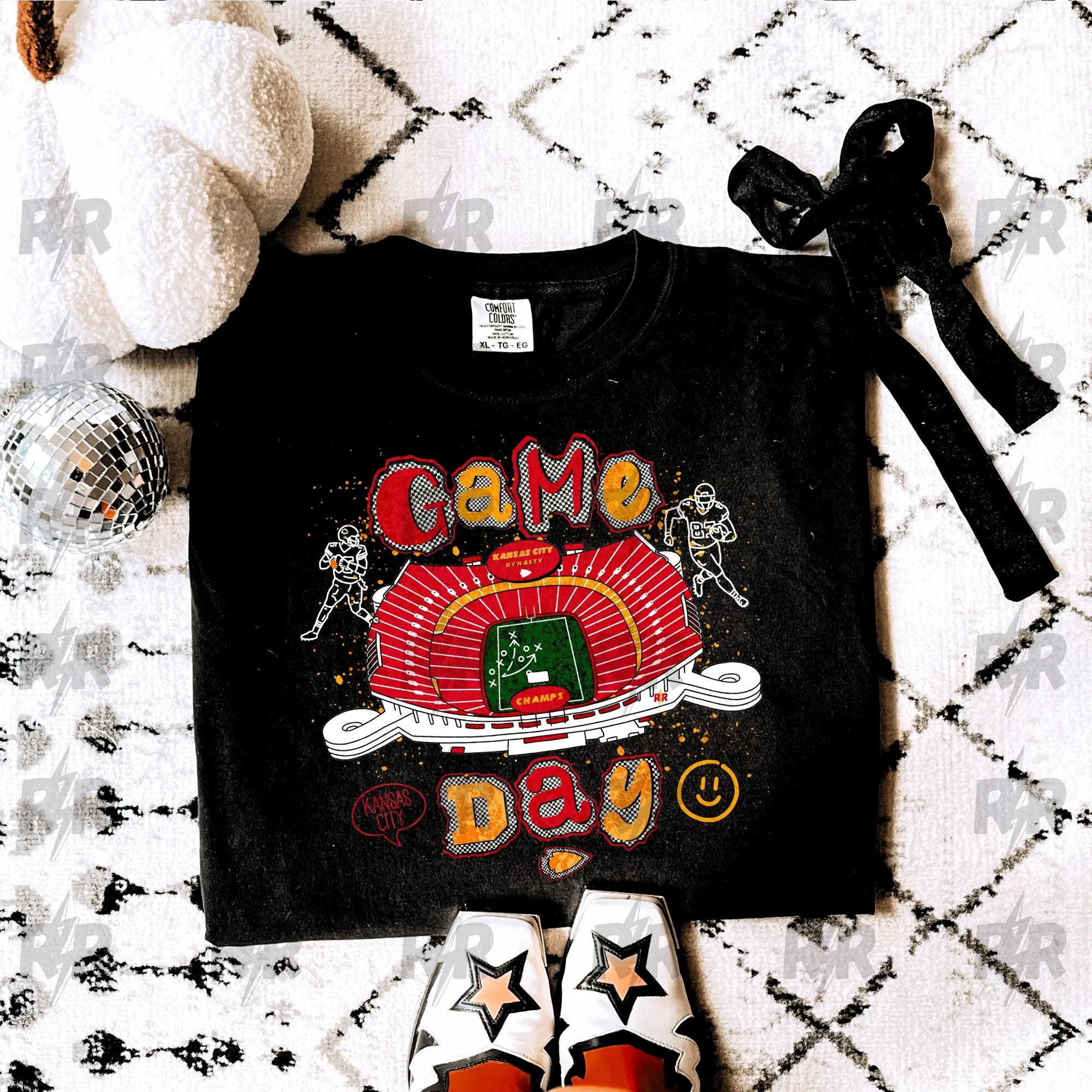 Torn Letters Game Day Stadium Black Tee