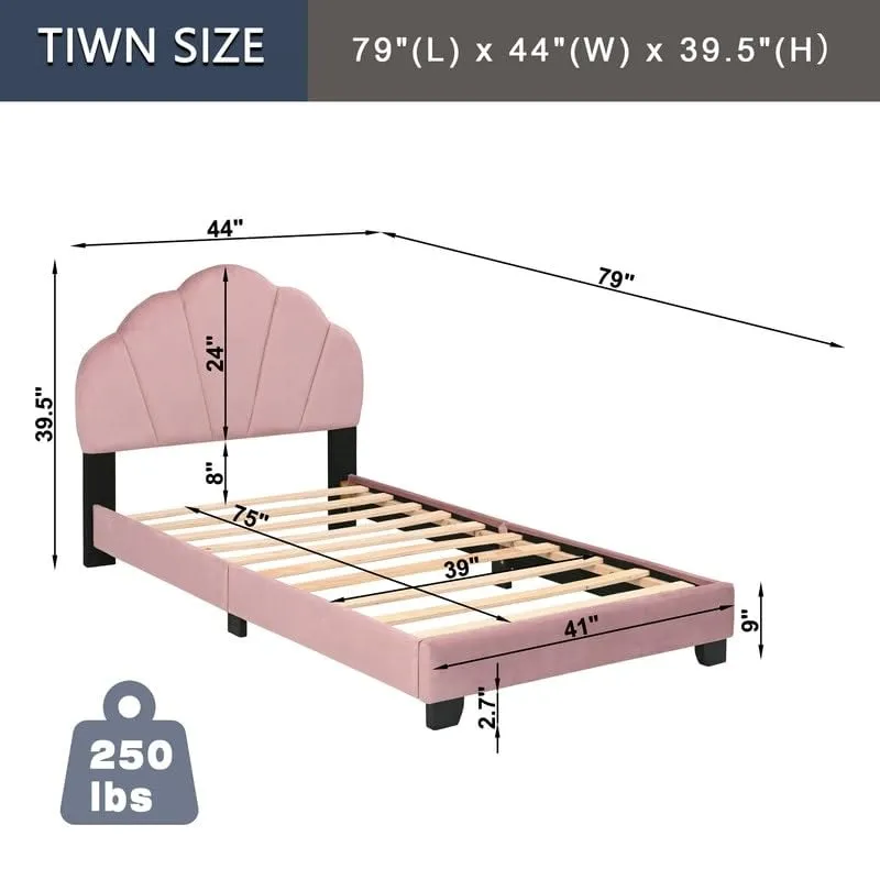 Twin Size Sheep Design Upholstered Platform Bed for Kids with