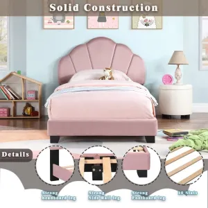Twin Size Sheep Design Upholstered Platform Bed for Kids with