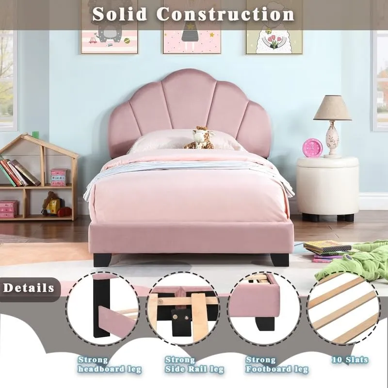 Twin Size Sheep Design Upholstered Platform Bed for Kids with