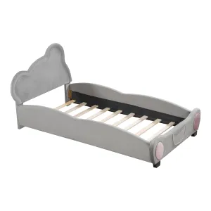 Twin Velvet Platform Bed Frame with Bear-Shaped Headboard Bed-end