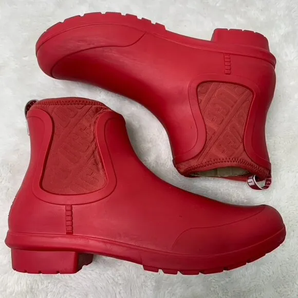 UGG Women's Chevonne Chelsea Red Waterproof Rain Booties Size 10