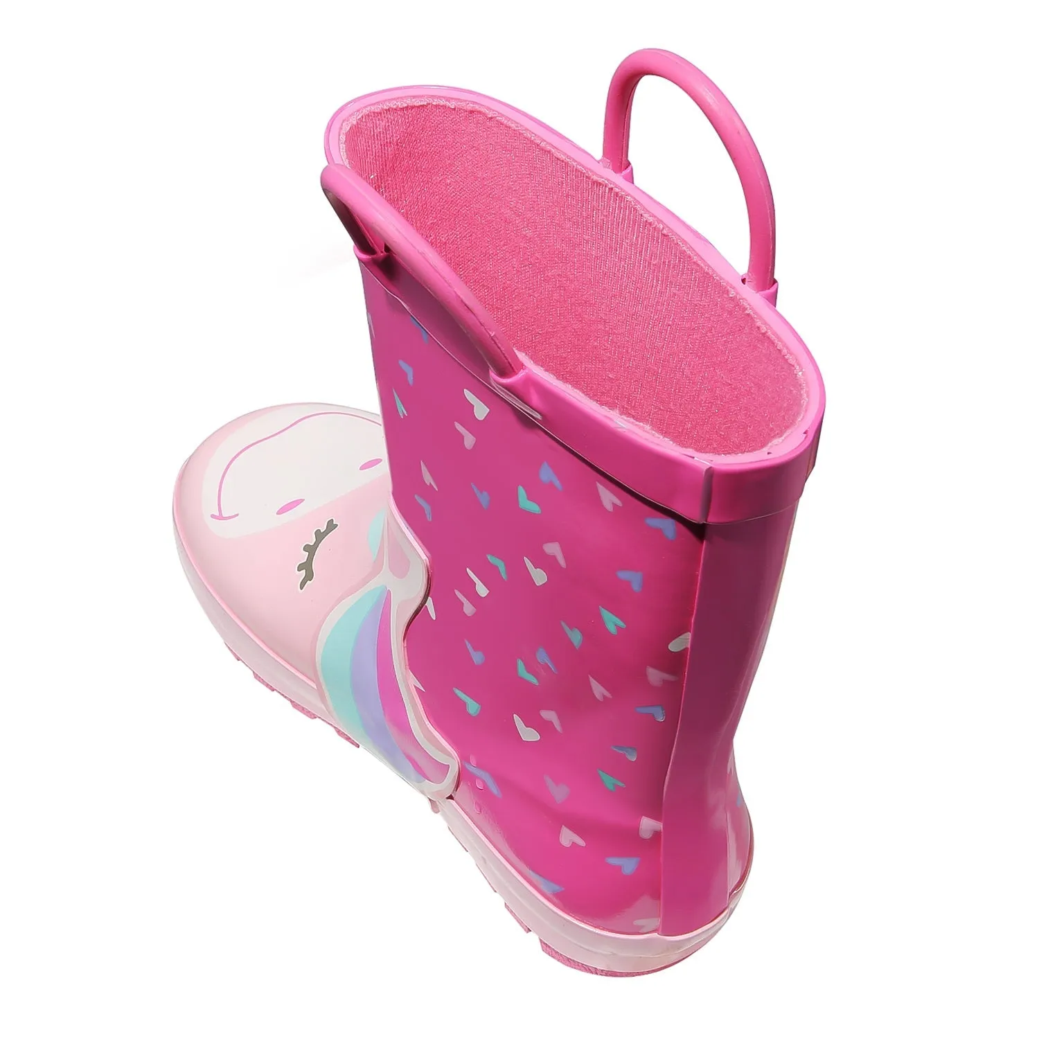 Unicorn Heart Pattern Waterproof Pink Rubber Rain Boots