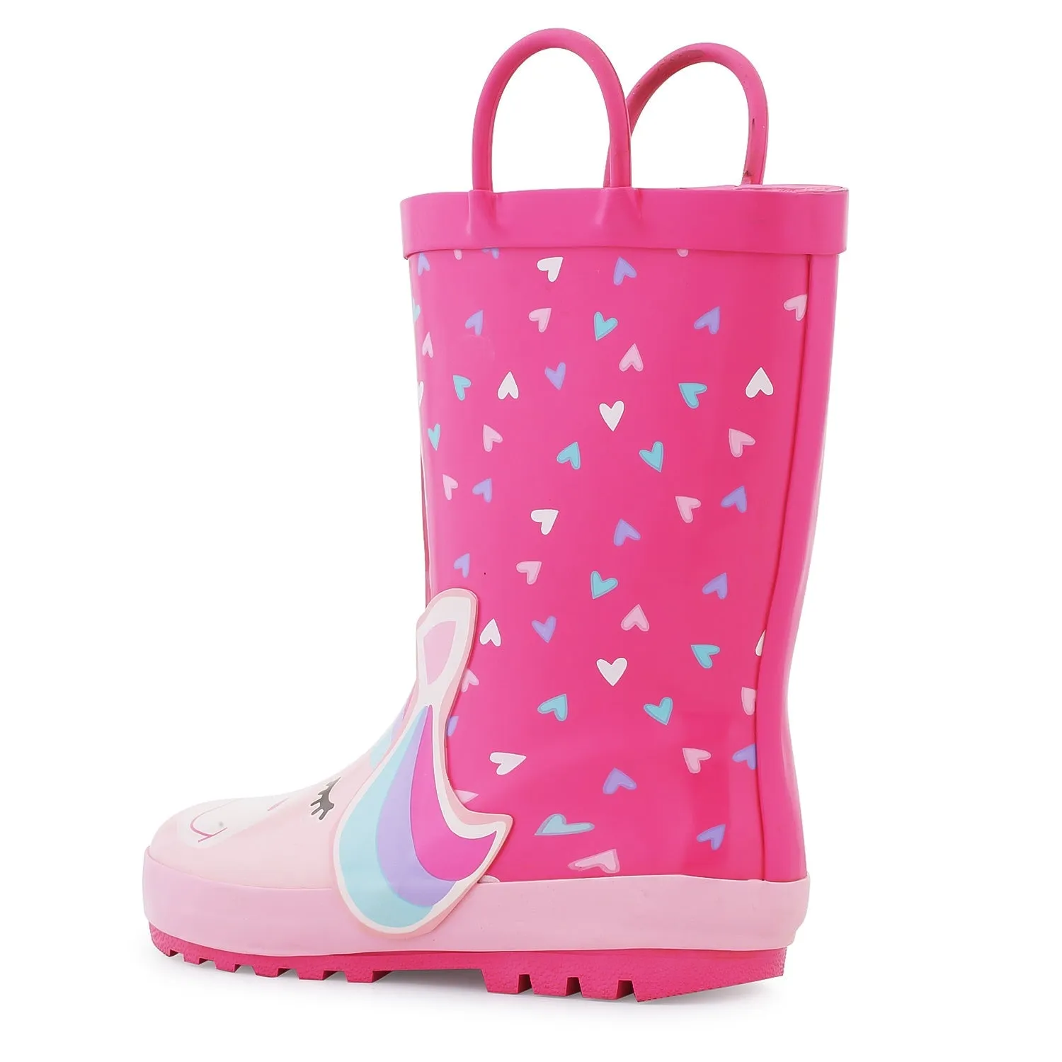 Unicorn Heart Pattern Waterproof Pink Rubber Rain Boots