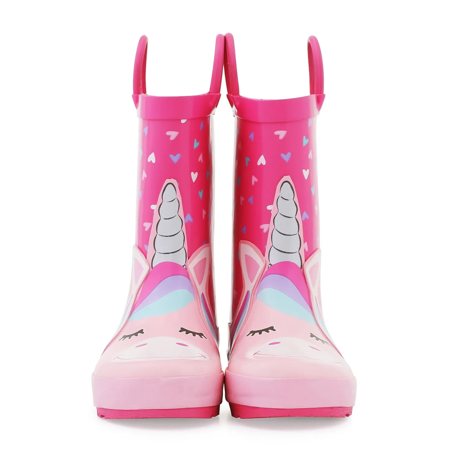 Unicorn Heart Pattern Waterproof Pink Rubber Rain Boots