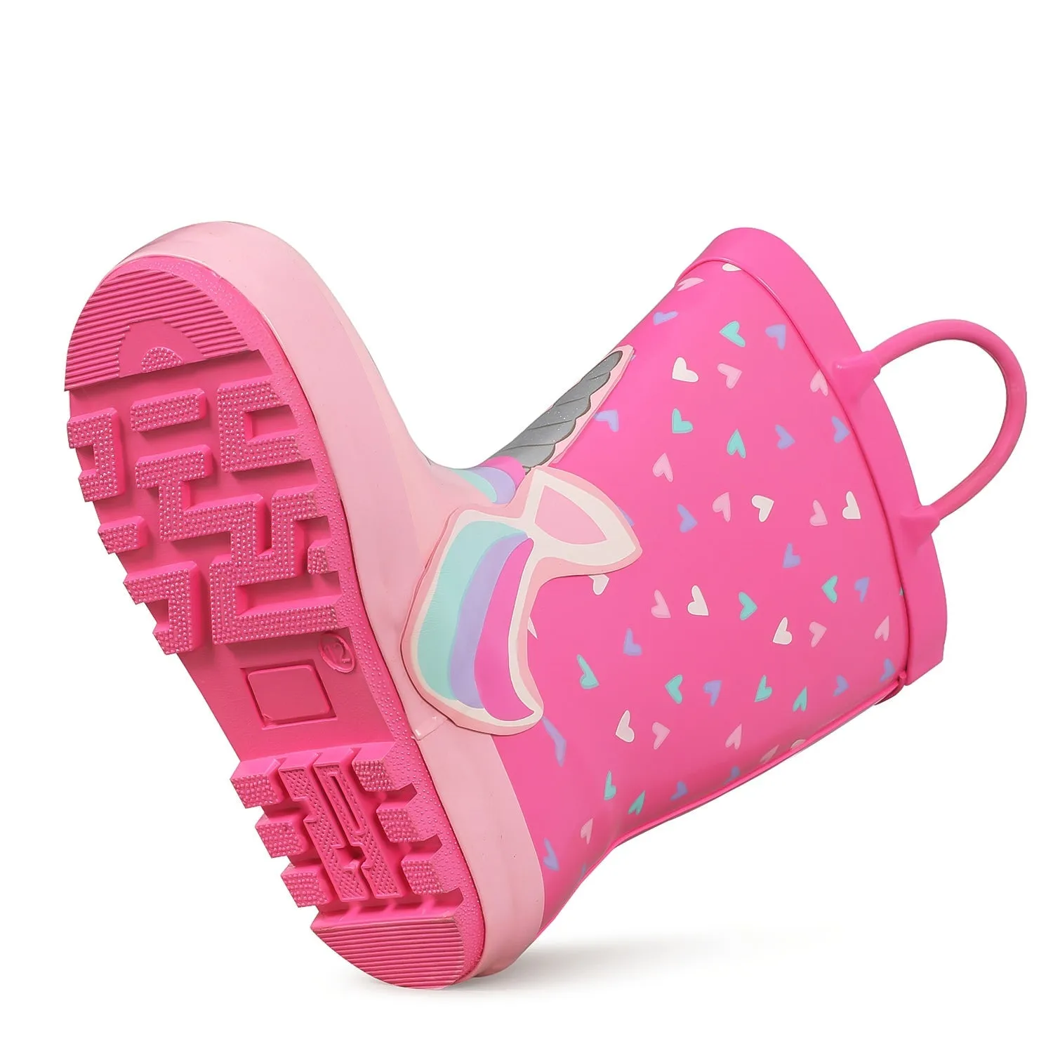 Unicorn Heart Pattern Waterproof Pink Rubber Rain Boots