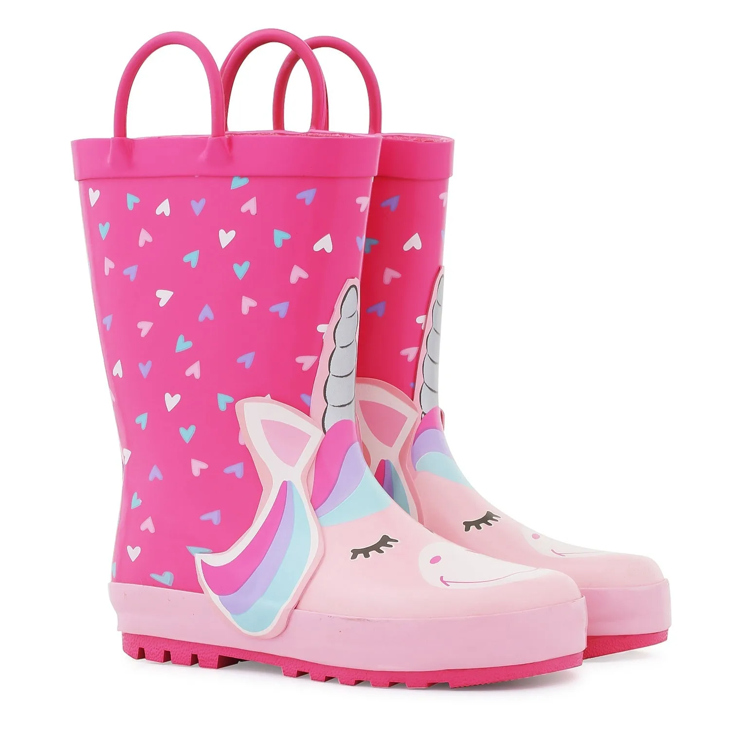 Unicorn Heart Pattern Waterproof Pink Rubber Rain Boots