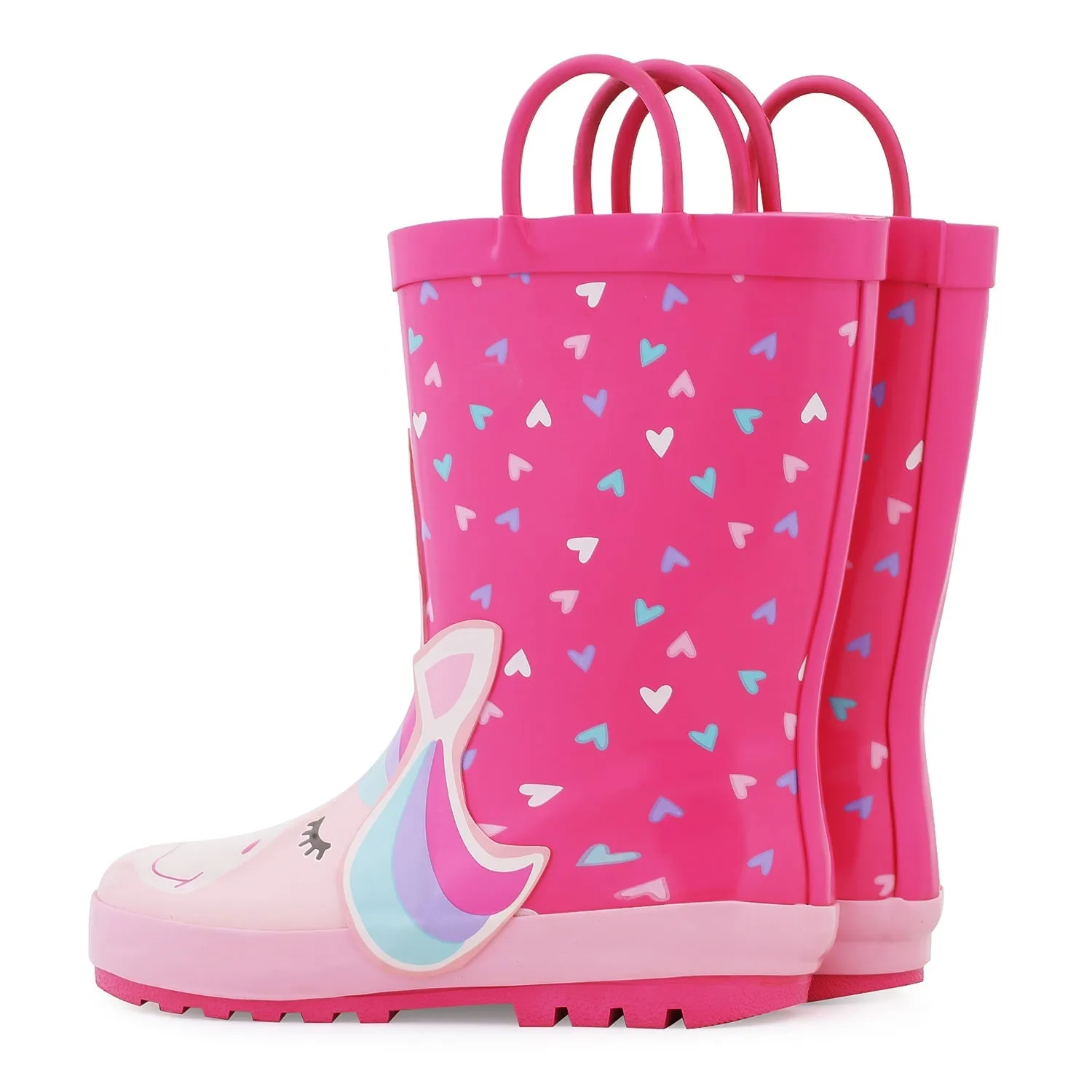 Unicorn Heart Pattern Waterproof Pink Rubber Rain Boots