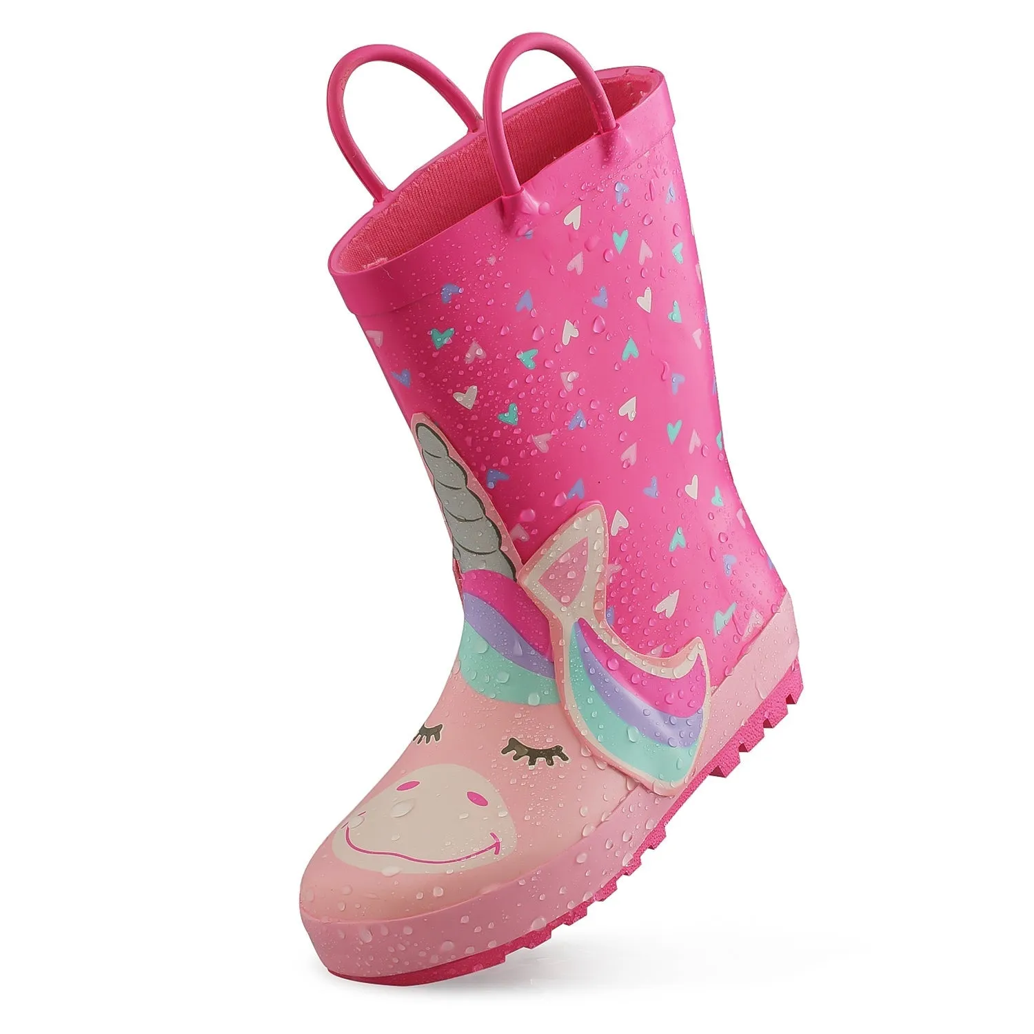 Unicorn Heart Pattern Waterproof Pink Rubber Rain Boots