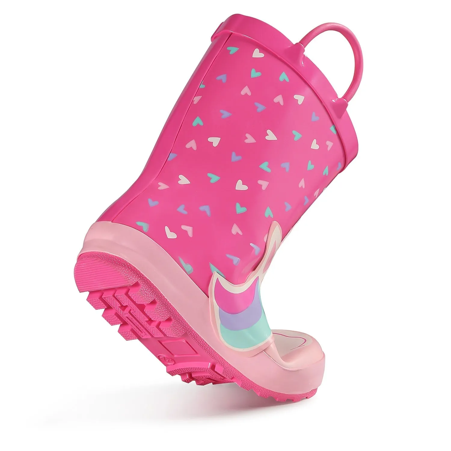 Unicorn Heart Pattern Waterproof Pink Rubber Rain Boots