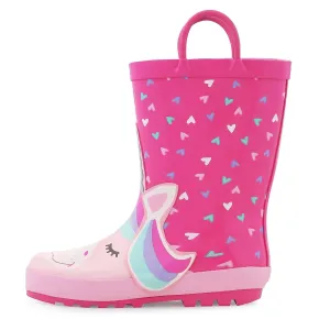 Unicorn Heart Pattern Waterproof Pink Rubber Rain Boots