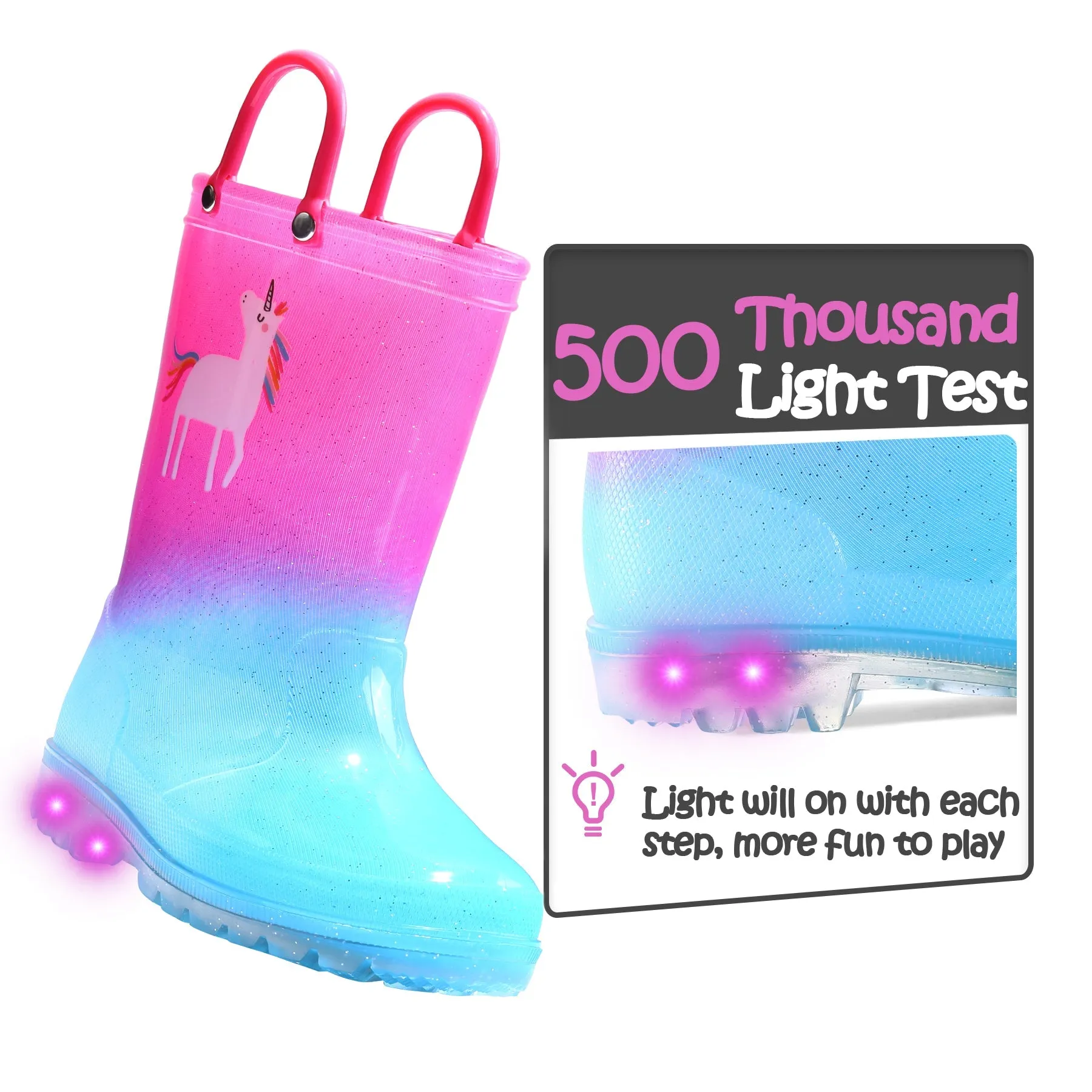 Unicorn Kids Rain Boots With Lights