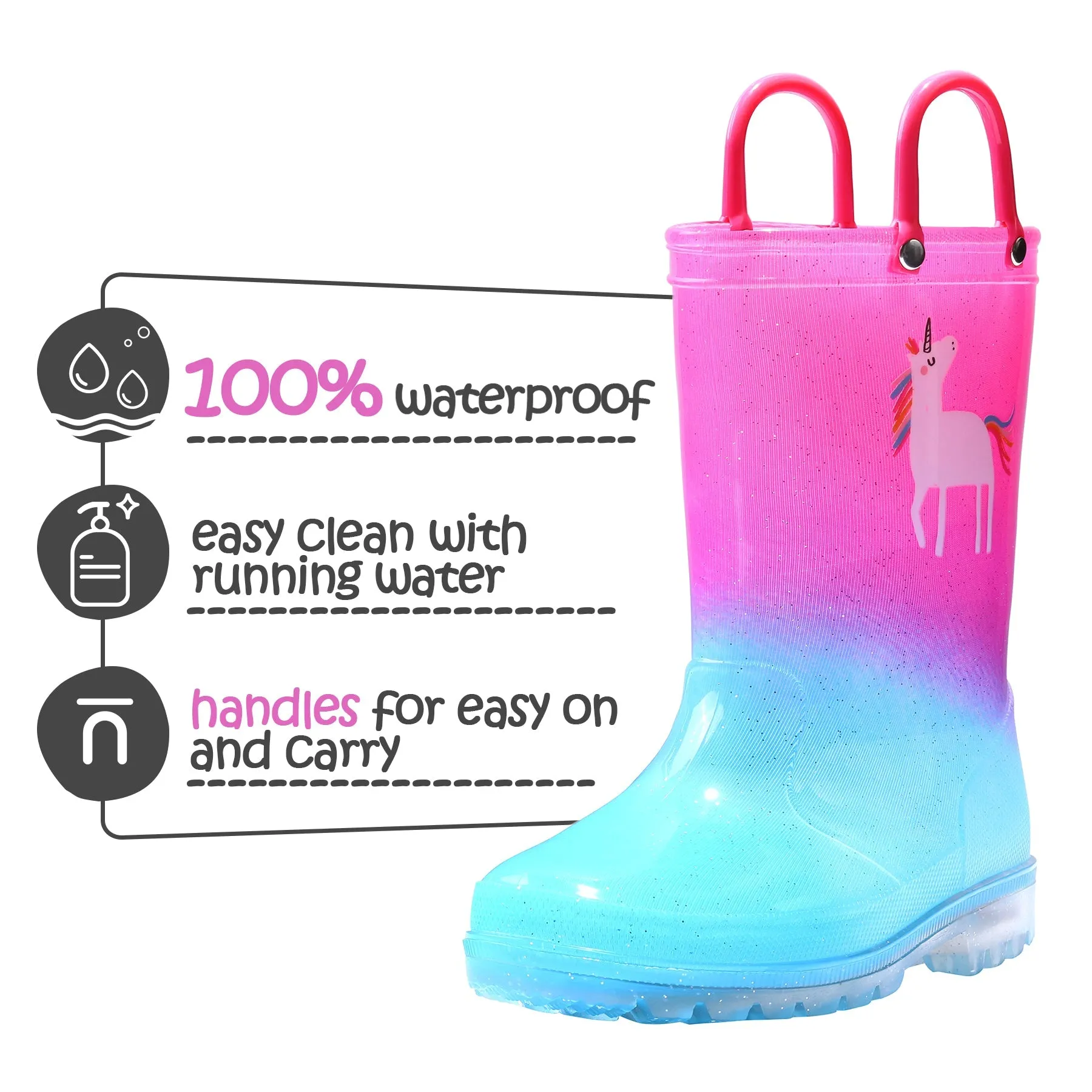 Unicorn Kids Rain Boots With Lights