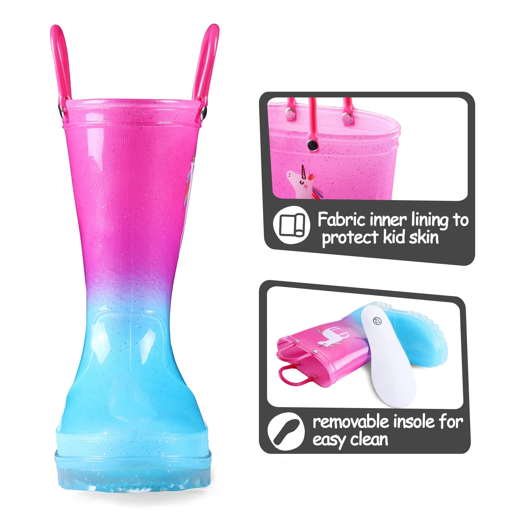 Unicorn Kids Rain Boots With Lights