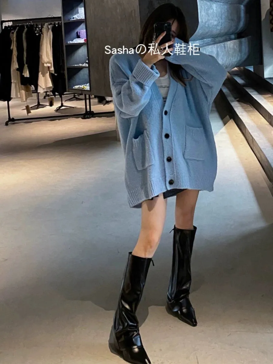 Wedge Pile Style Fashion Sexy Black Patent Leather Boots