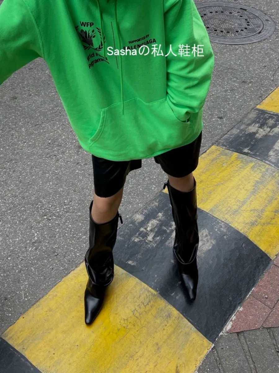 Wedge Pile Style Fashion Sexy Black Patent Leather Boots