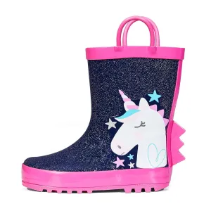 White Unicorn Star Glitter Rubber Rain Boots