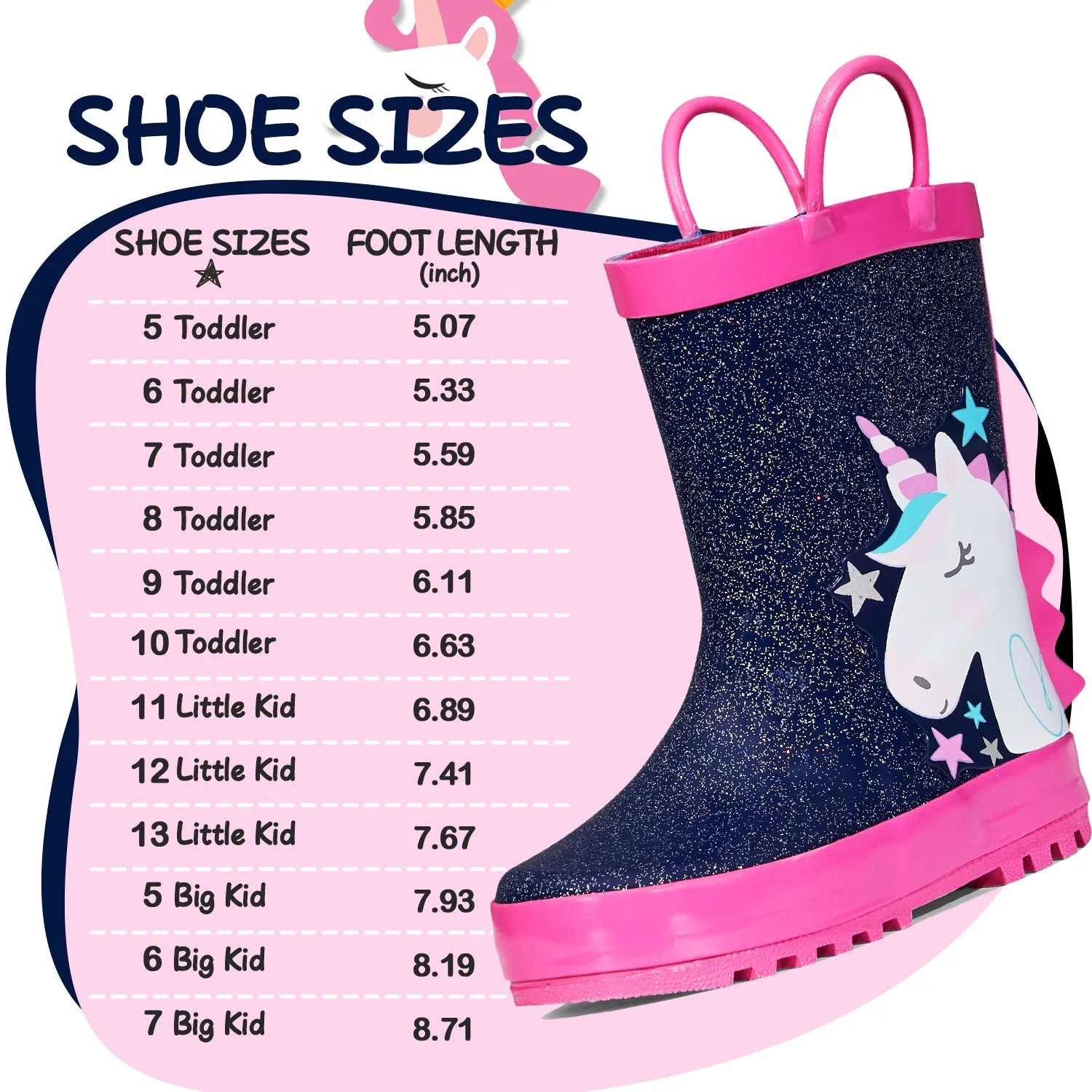White Unicorn Star Glitter Rubber Rain Boots