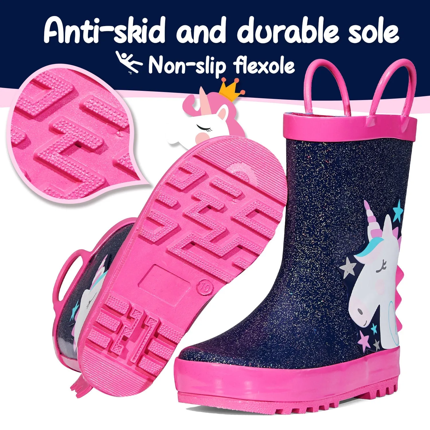 White Unicorn Star Glitter Rubber Rain Boots
