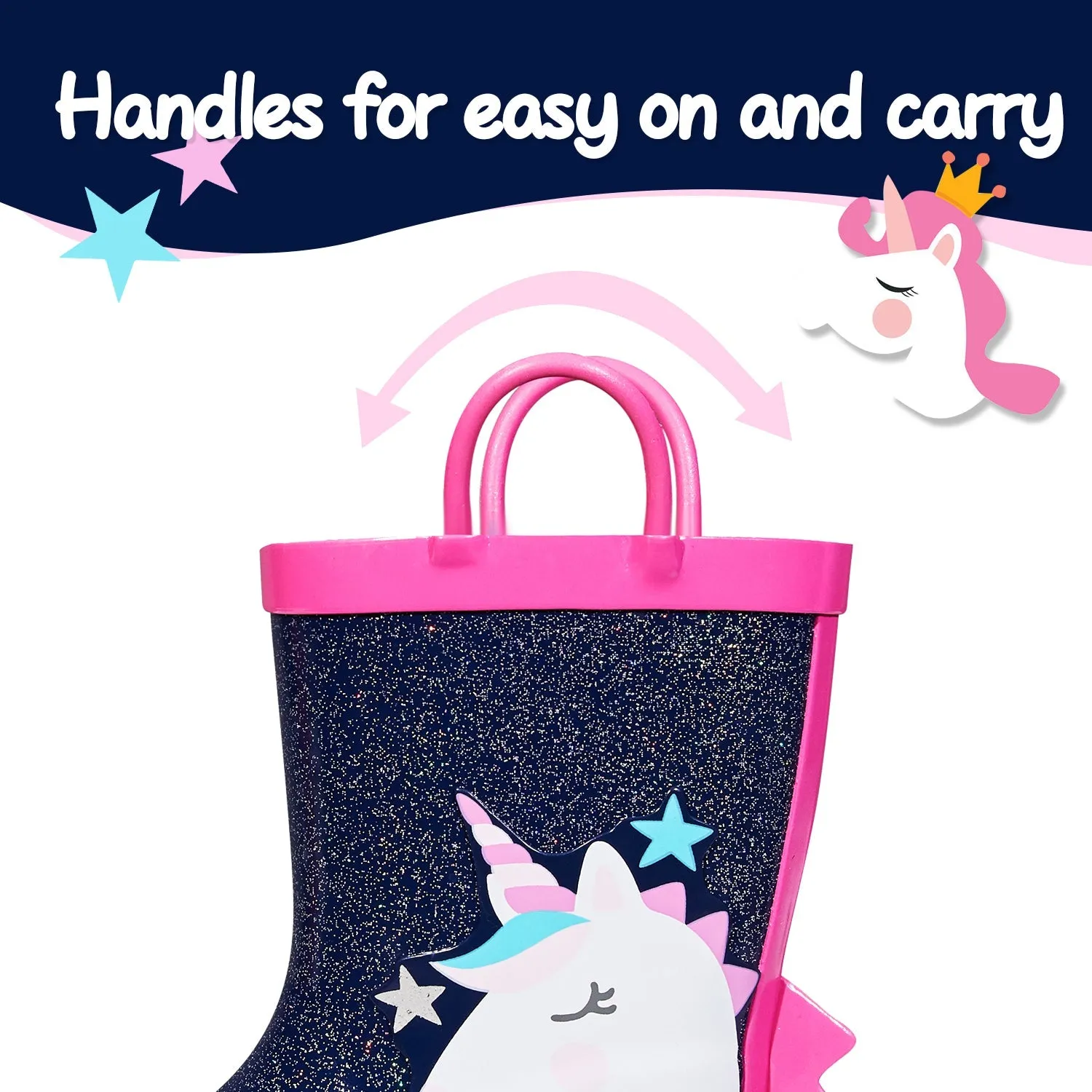 White Unicorn Star Glitter Rubber Rain Boots