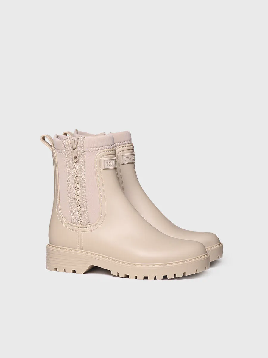 Women's Neoprene and Rubber rain Ankle boot in Beige - CLAIS