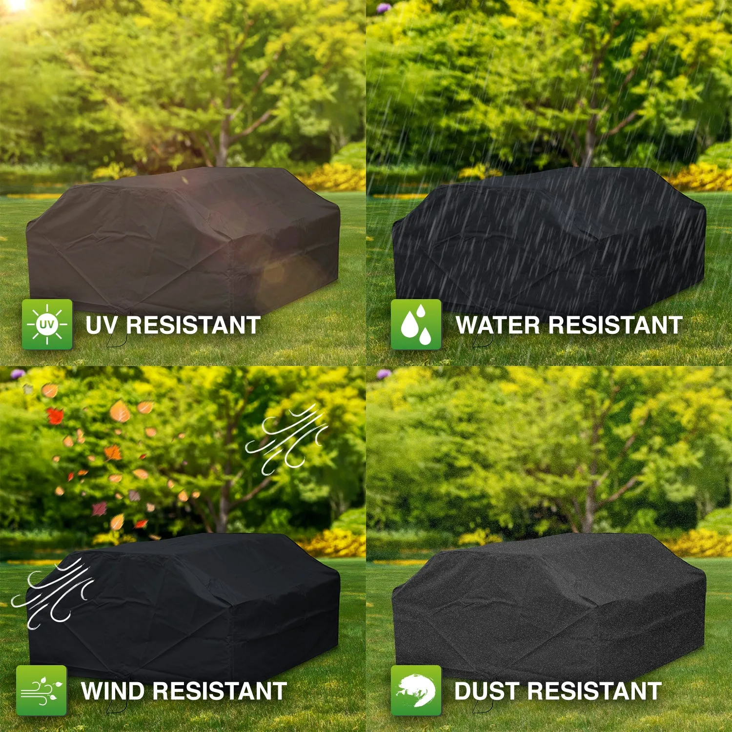 Woodside Black Waterproof Outdoor 6 Seater Square Picnic Table Cover