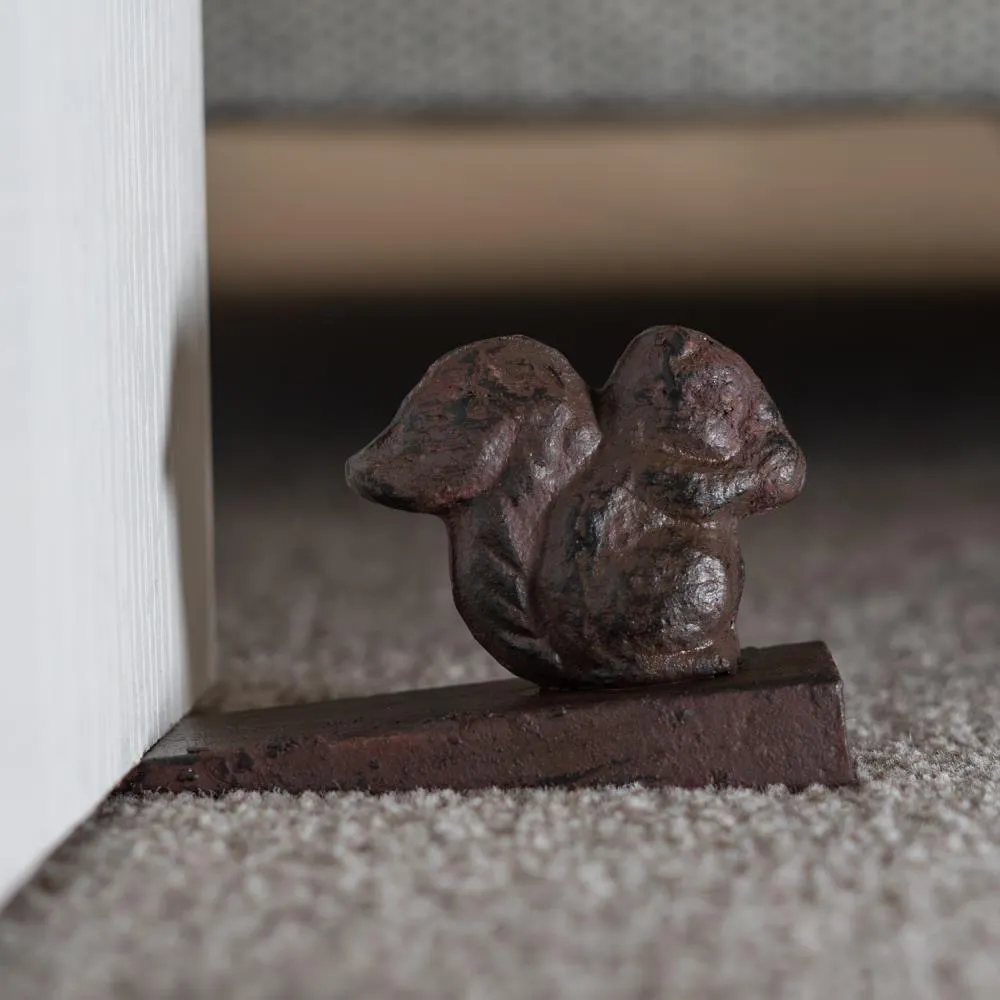 Woodside Heavy Duty Cast Iron Decorative Squirrel Door Wedge Stop, Doorstopper/Jammer