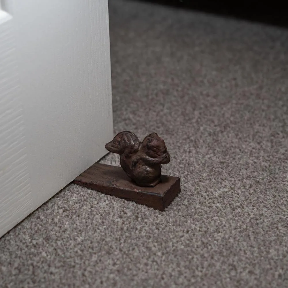 Woodside Heavy Duty Cast Iron Decorative Squirrel Door Wedge Stop, Doorstopper/Jammer