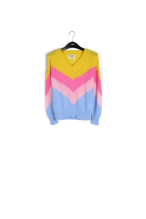 Yellow, pink and blue v pattern sweater