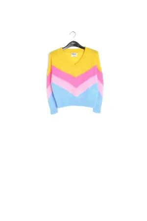 Yellow, pink and blue v pattern sweater